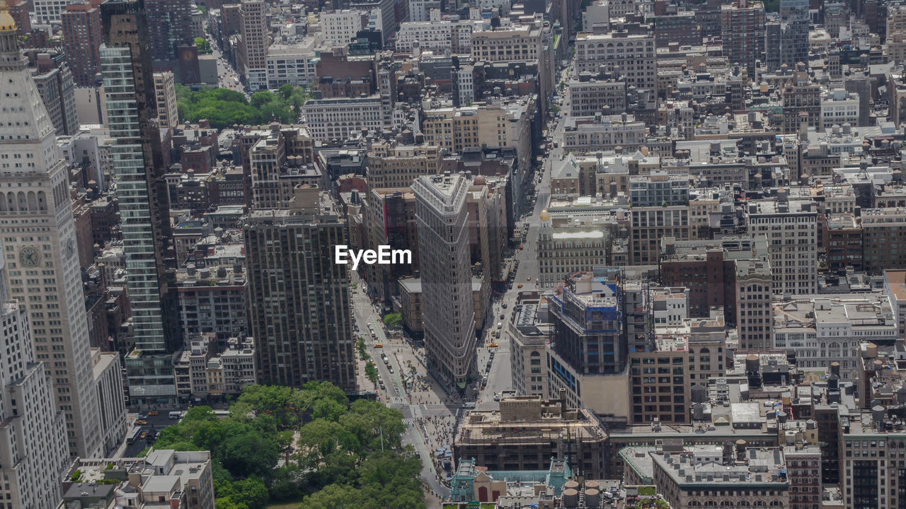 High angle view of buildings in city