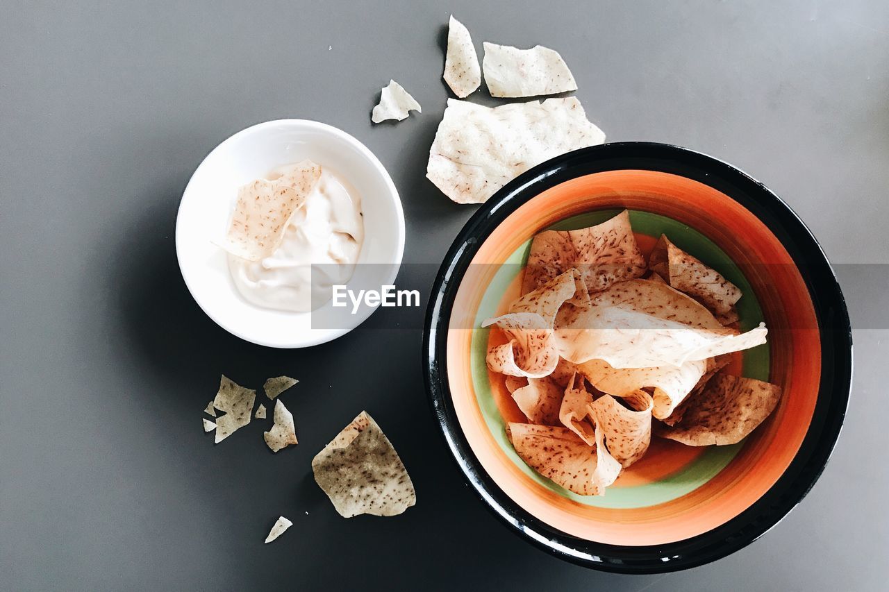 High angle view of food in bowl