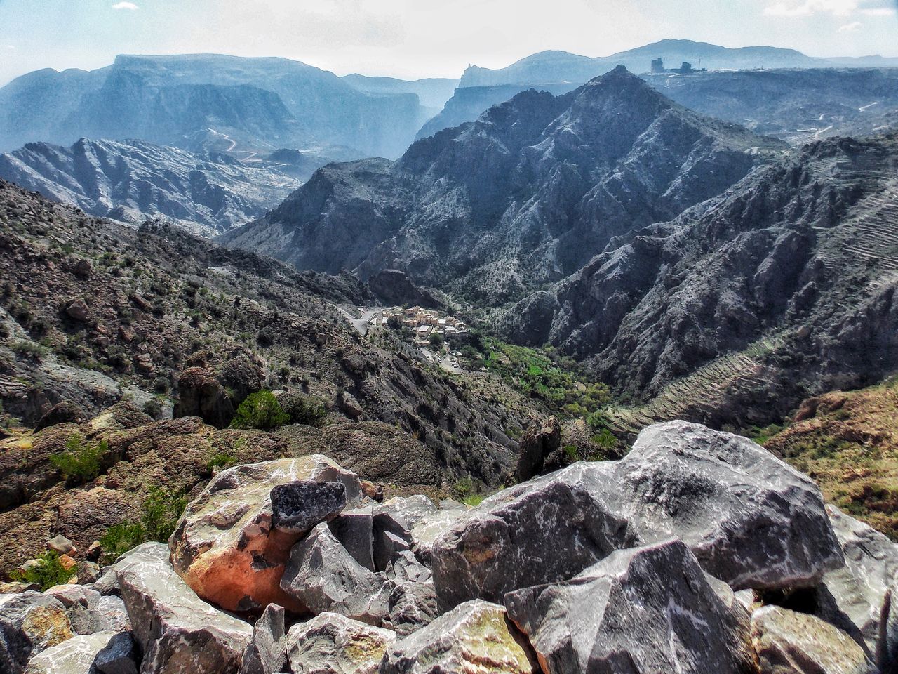 Scenic view of rocky mountains against sky