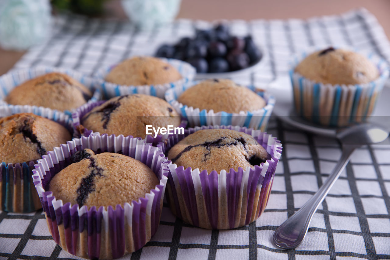 Close-up of cupcakes on table