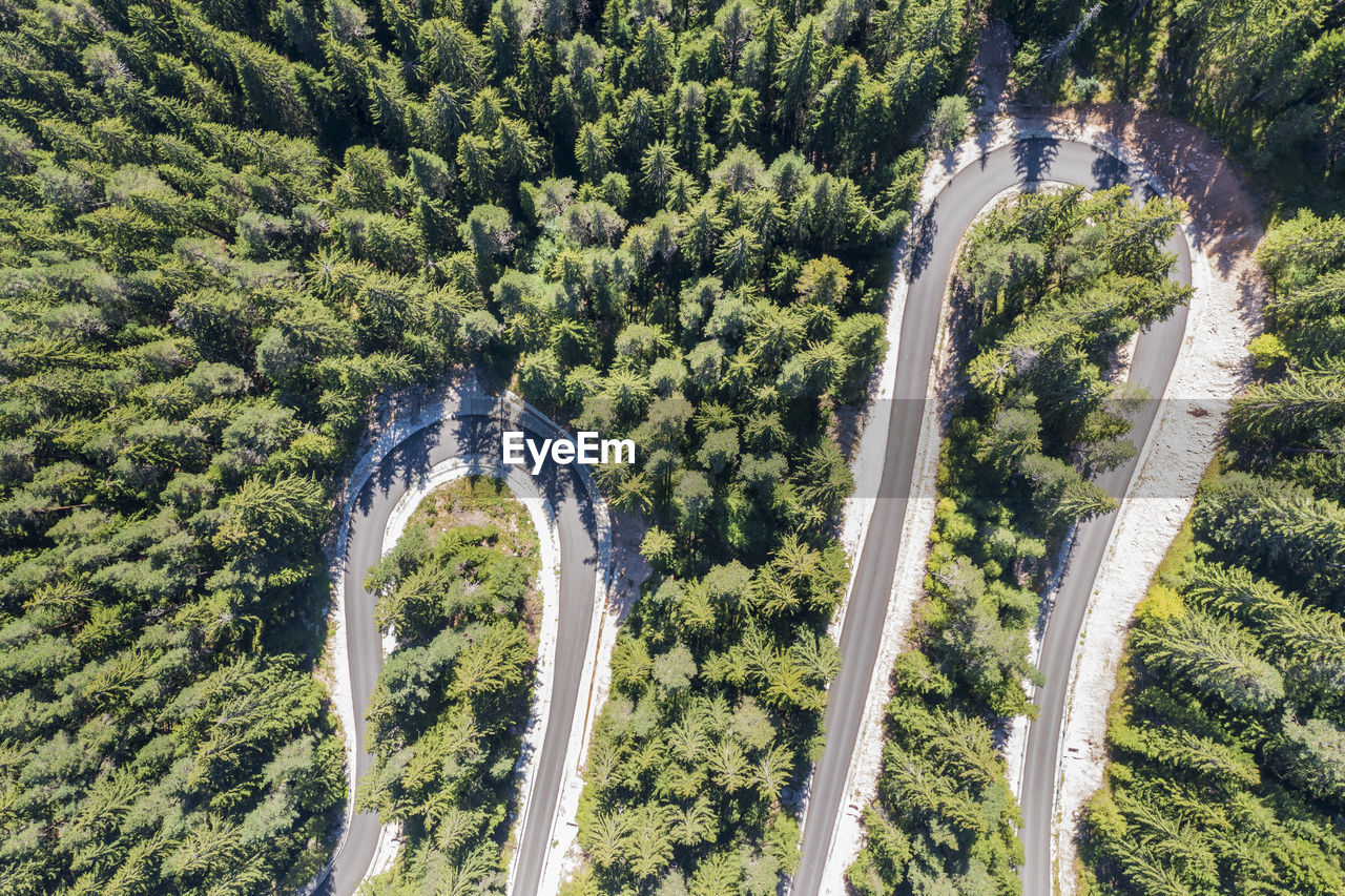 Aerial view from drone of curves of mountain road. transportation and infrastructure concept