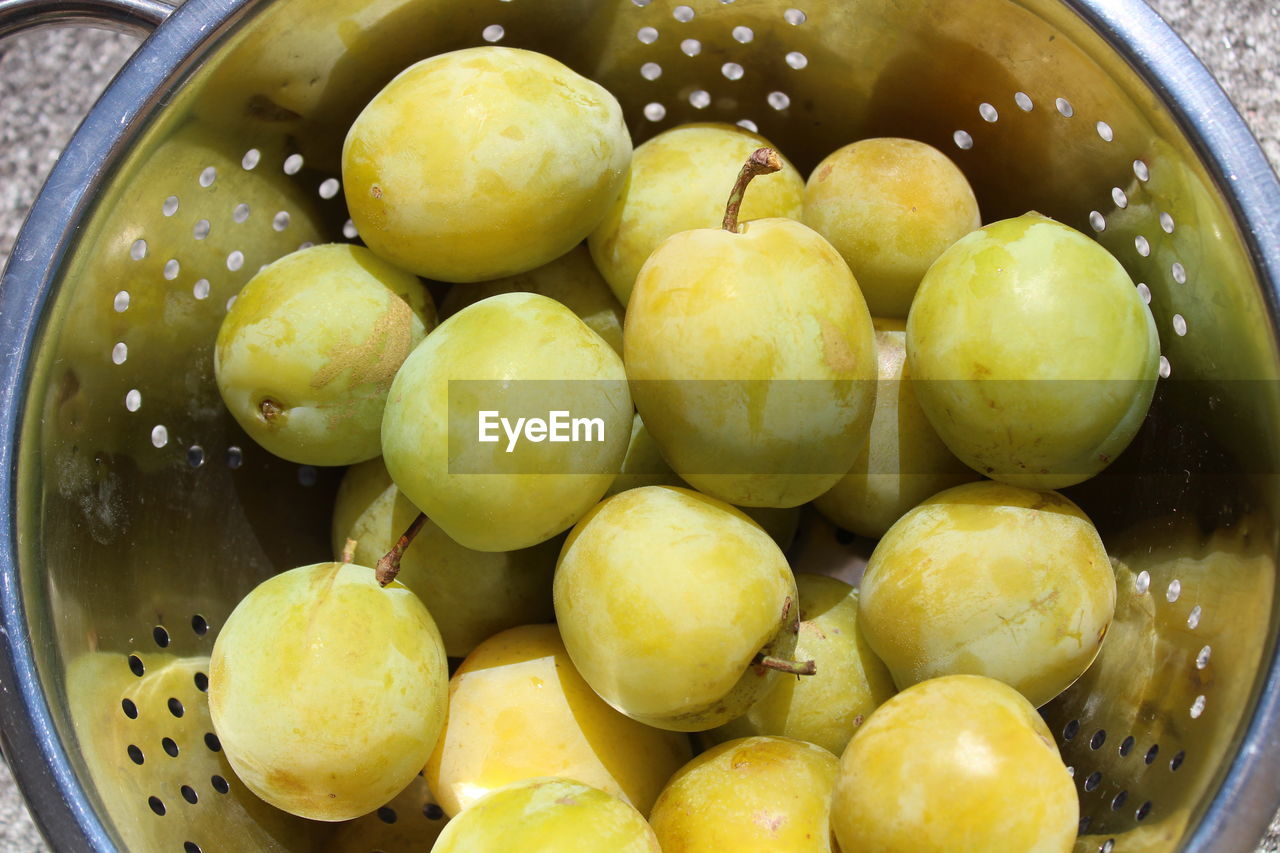 High angle view of fruits in container