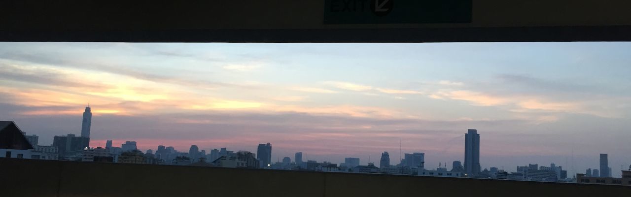 View of city at sunset