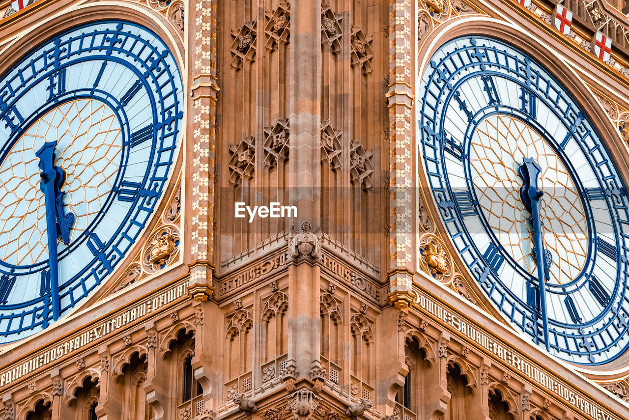 Close up view of the big ben clock tower and westminster in london.