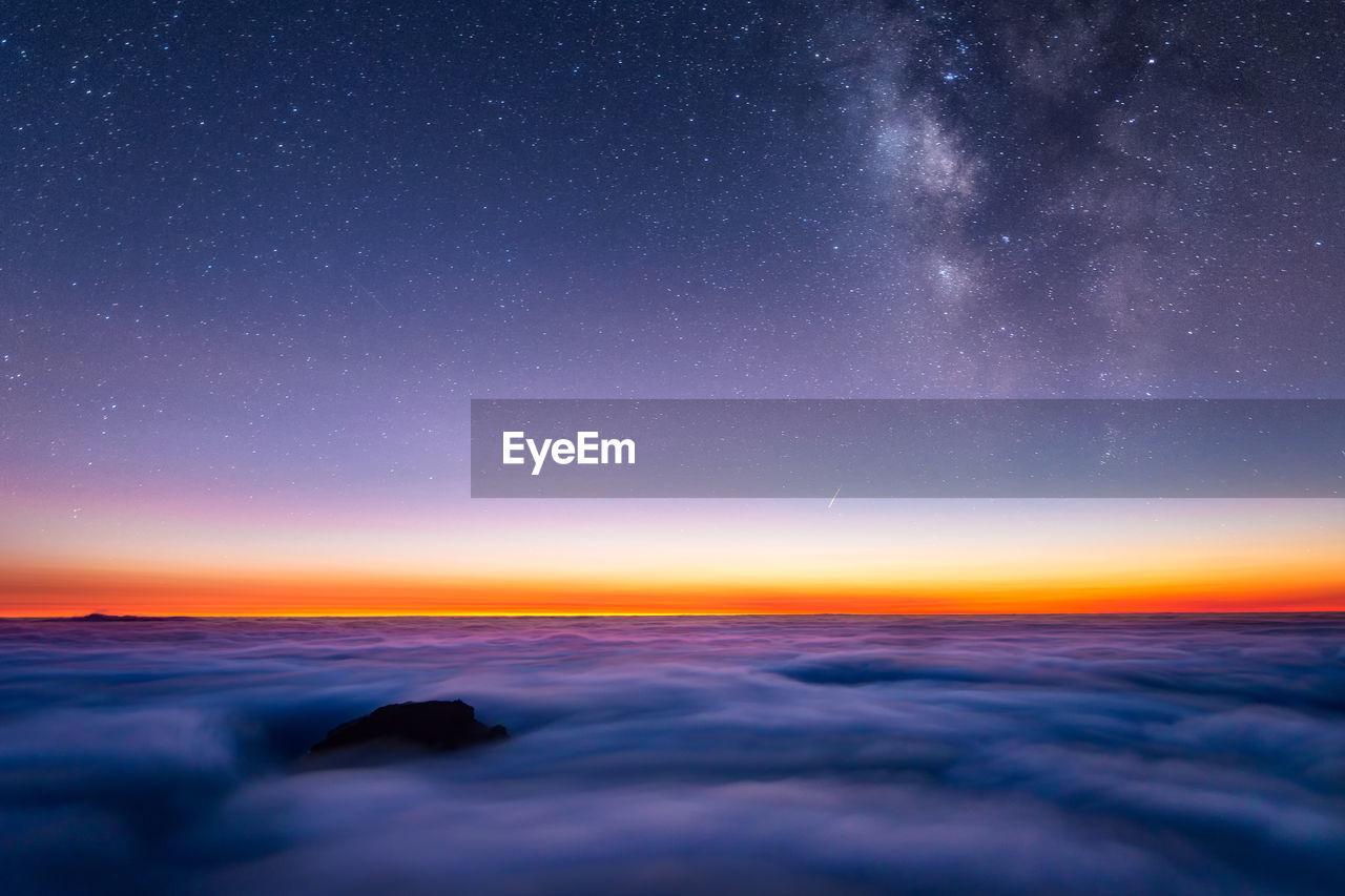 Scenic view of sea against sky at night