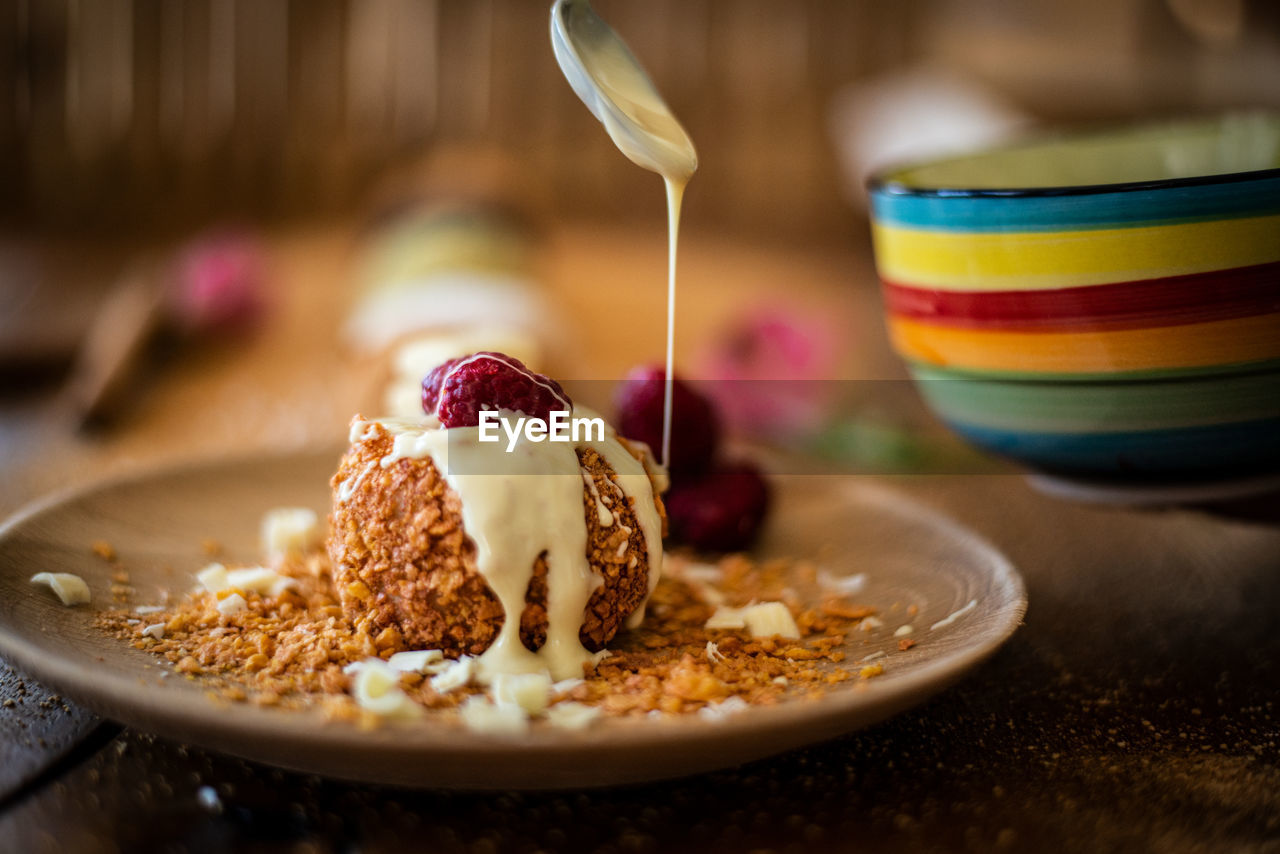 Close-up of dessert on table