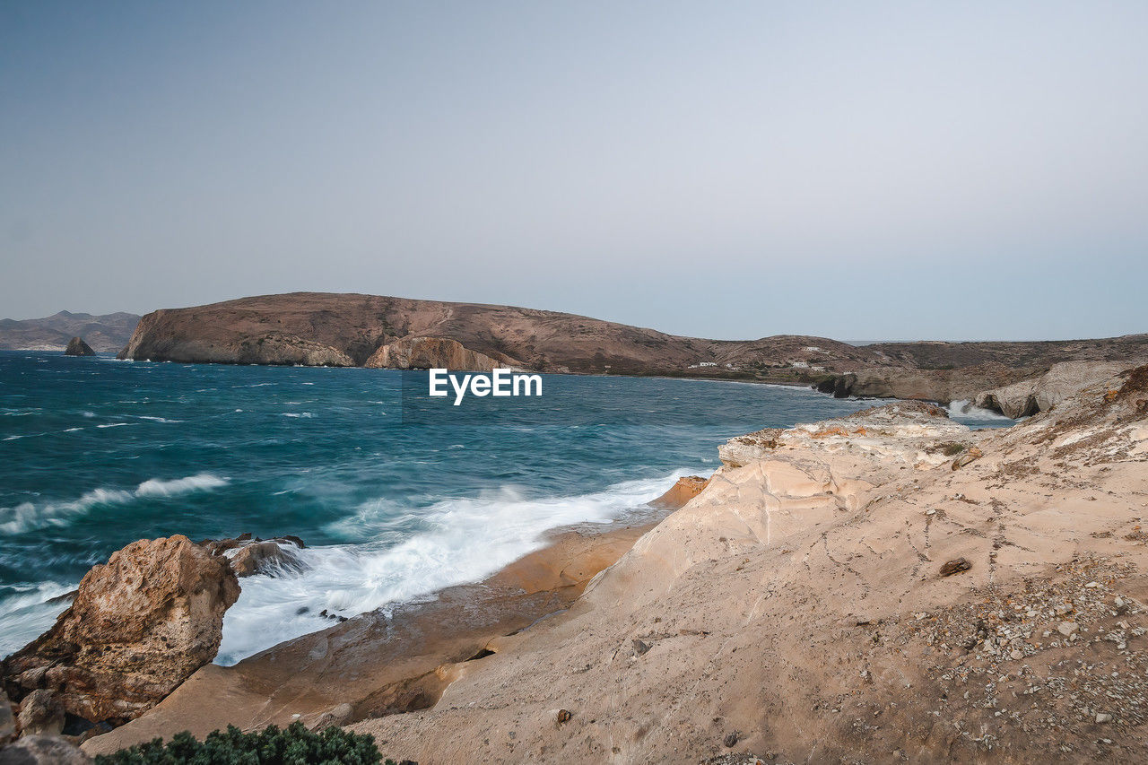 Windy sunset in milos island, cyclades, greece