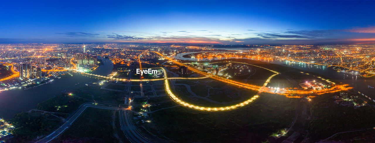 Illuminated cityscape at night