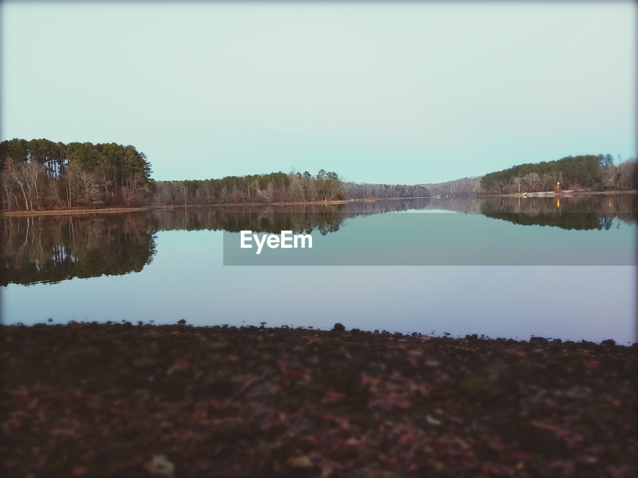 PANORAMIC VIEW OF LAKE AGAINST CLEAR SKY