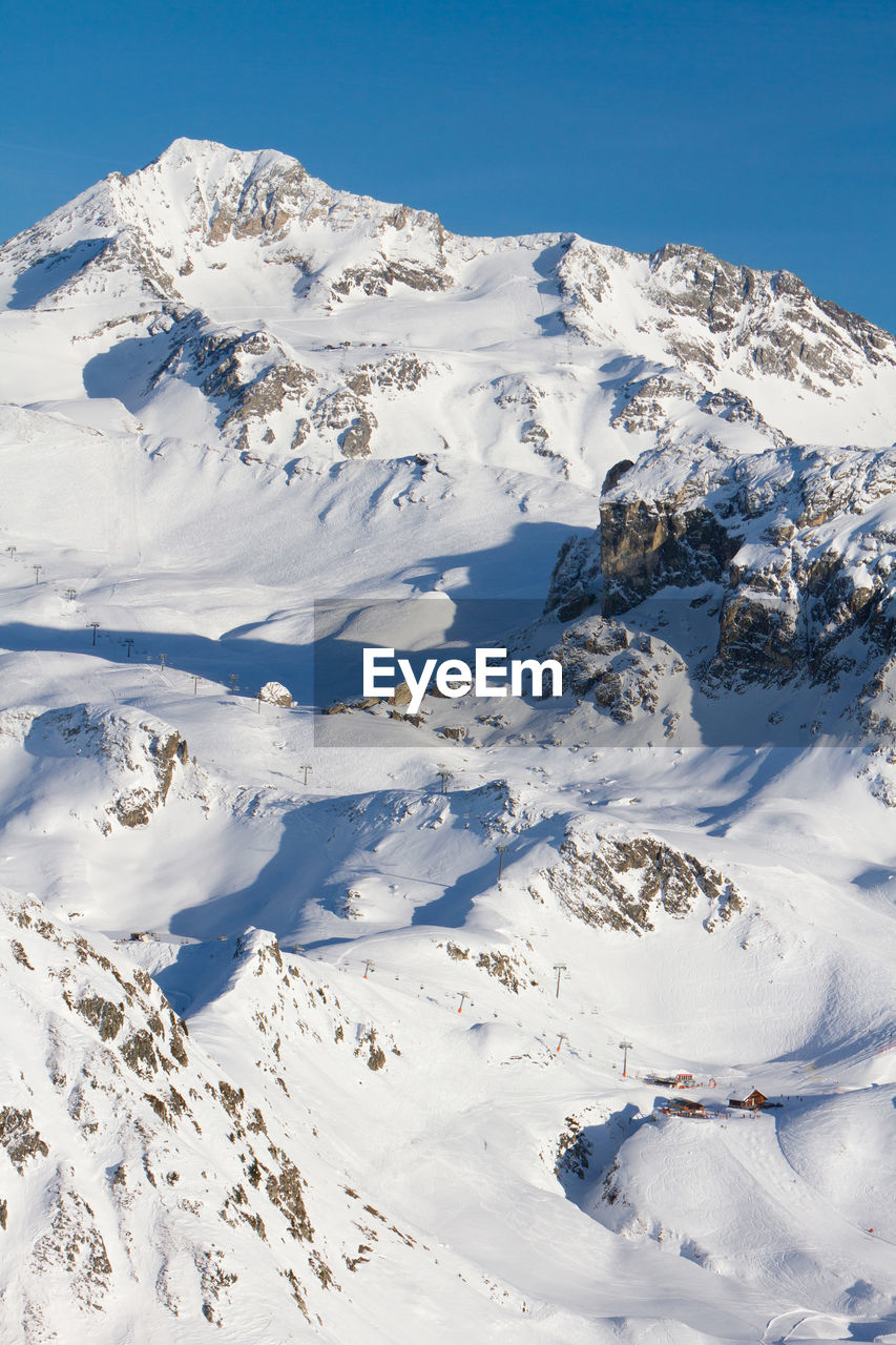 View of snow covered mountain, glacier de bellecote, la plagne ski resort in french savoy alps