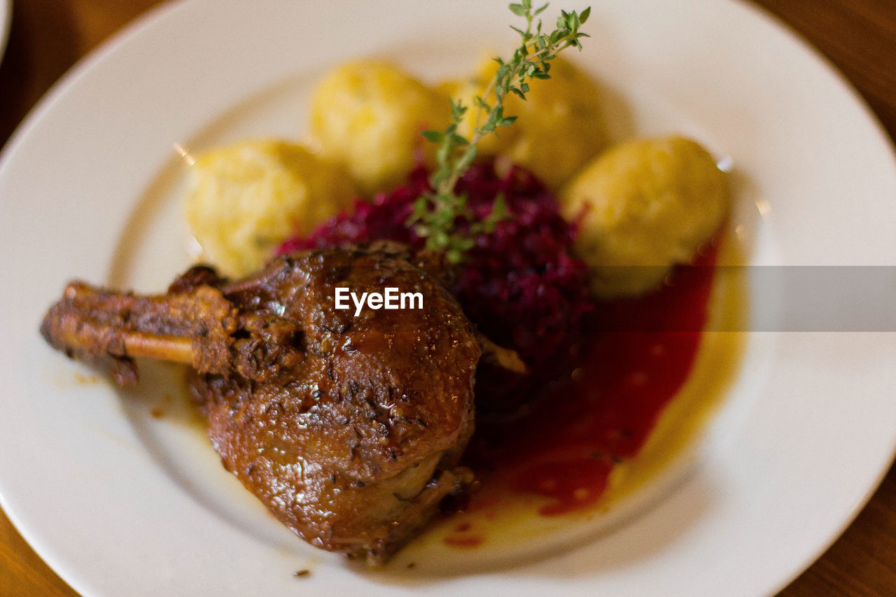 Meat served in plate