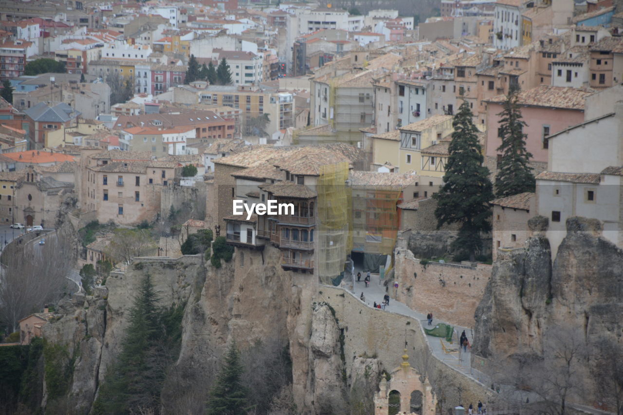 High angle view of buildings in town