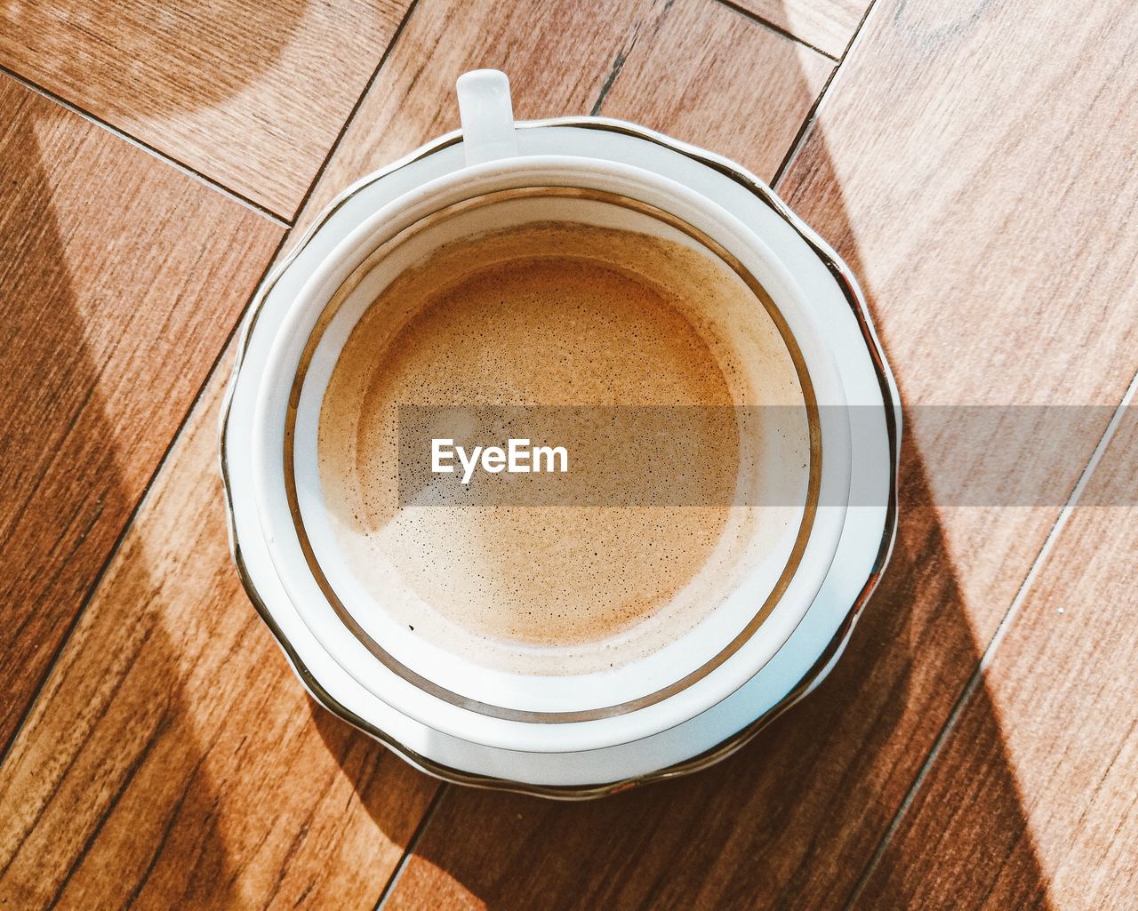 High angle view of coffee on table 