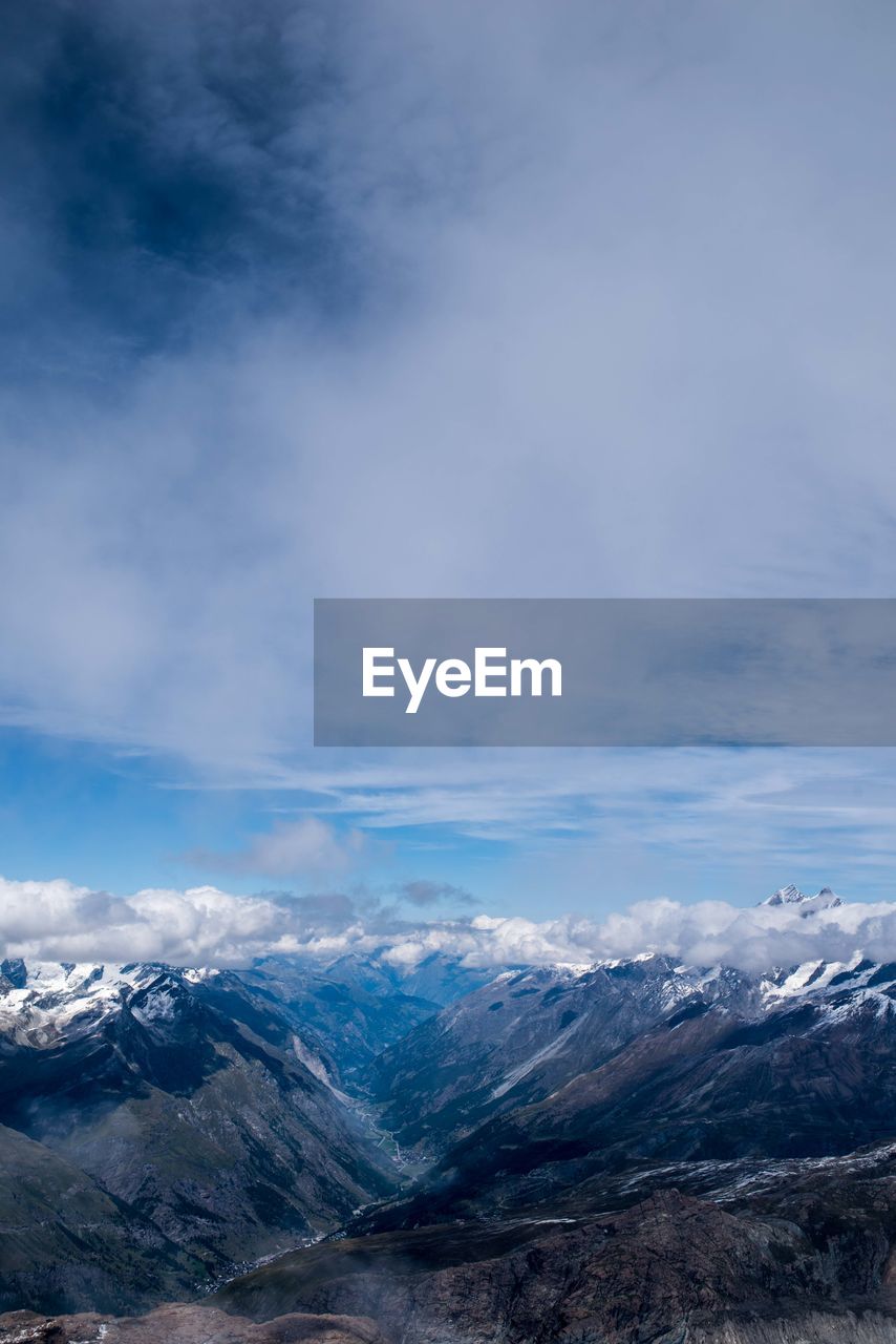 Scenic view of snow mountains against sky