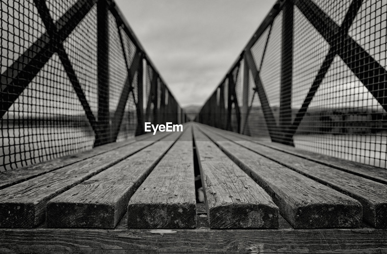 Surface level of wooden bridge