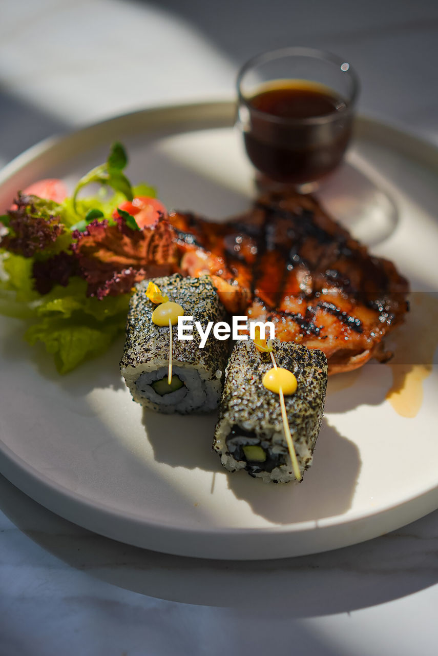 close-up of food served in plate on table