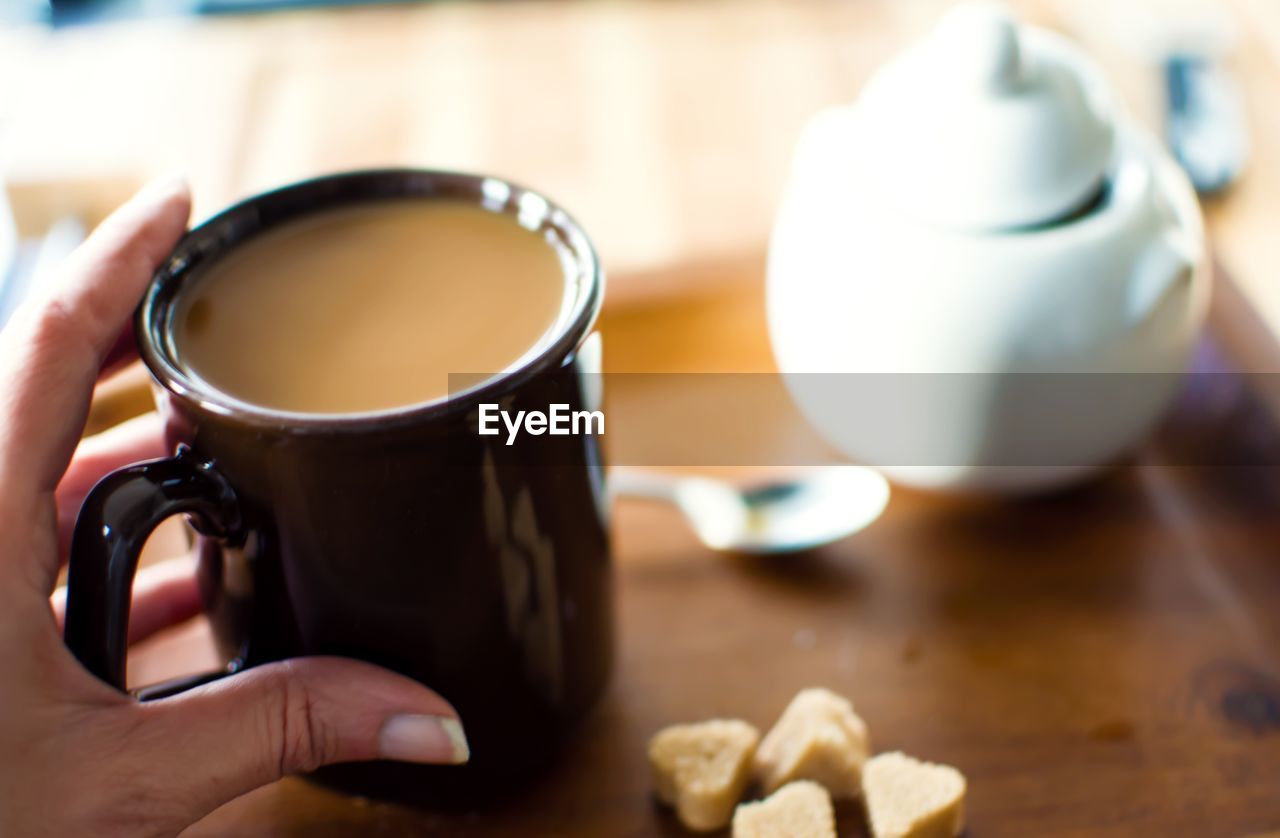 CLOSE-UP OF TEA CUP ON TABLE