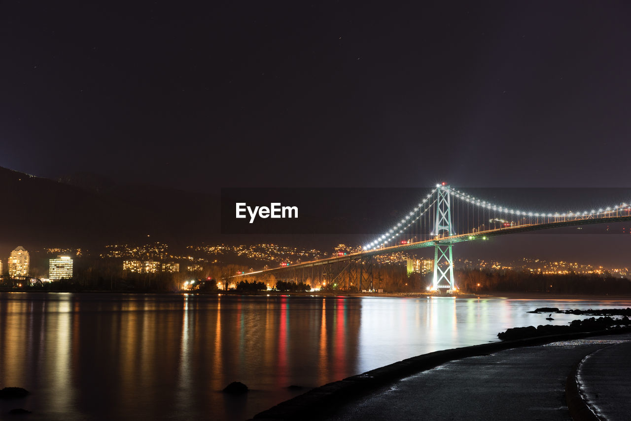 Bridge over river at night