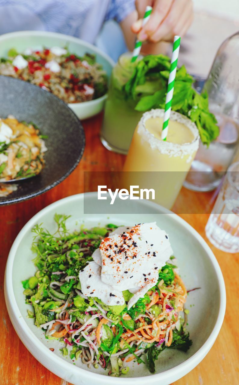 High angle view of food on table