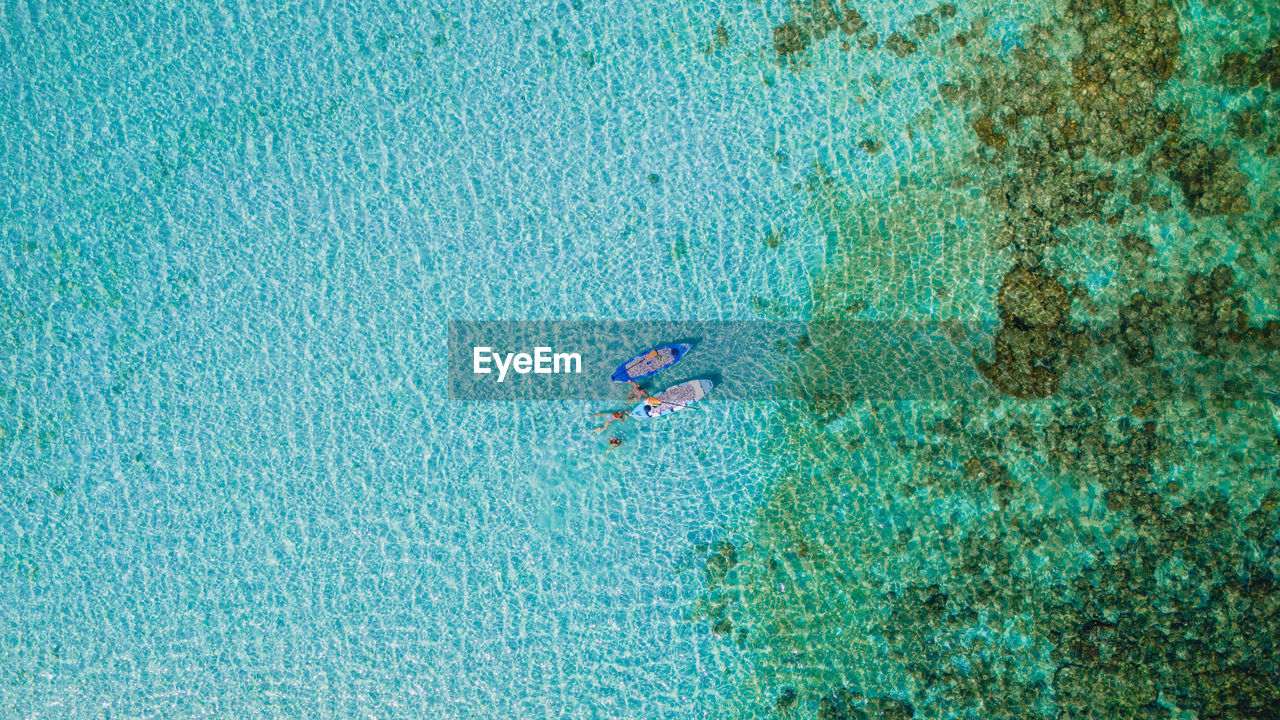 high angle view of person swimming in sea