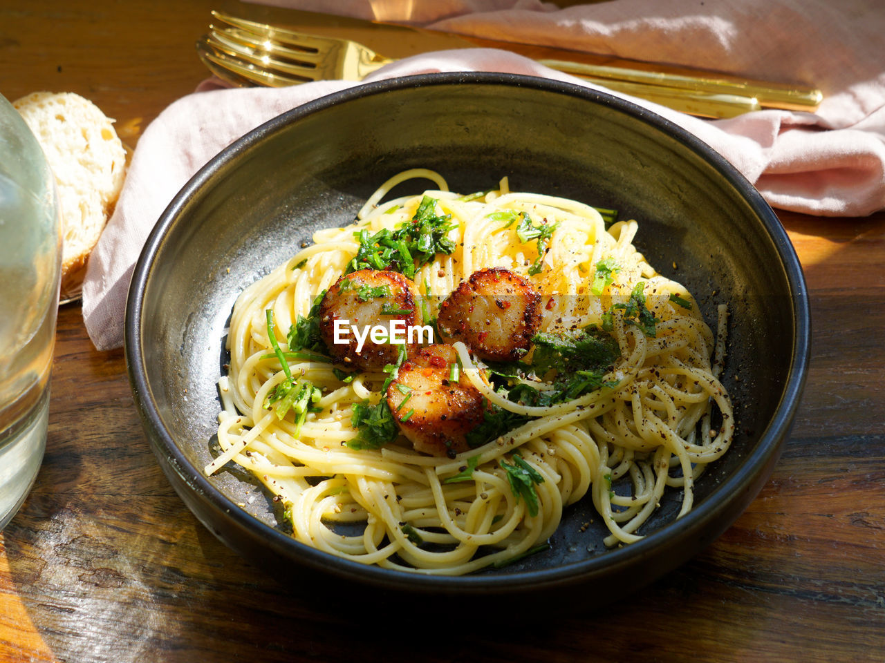 High angle view of food in plate on table