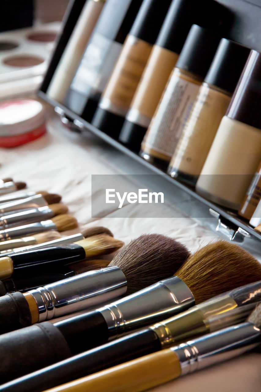 Close-up of beauty products on table