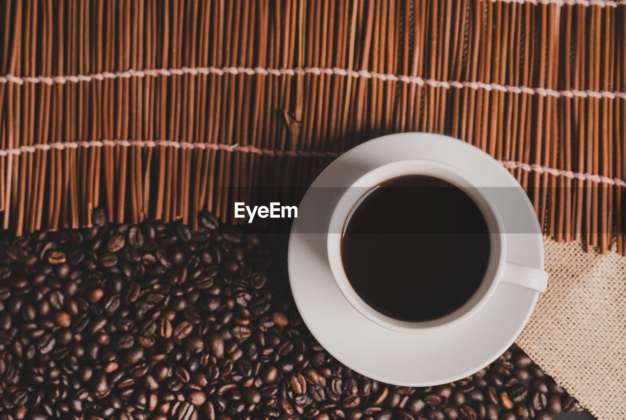 Directly above shot of coffee cup on table