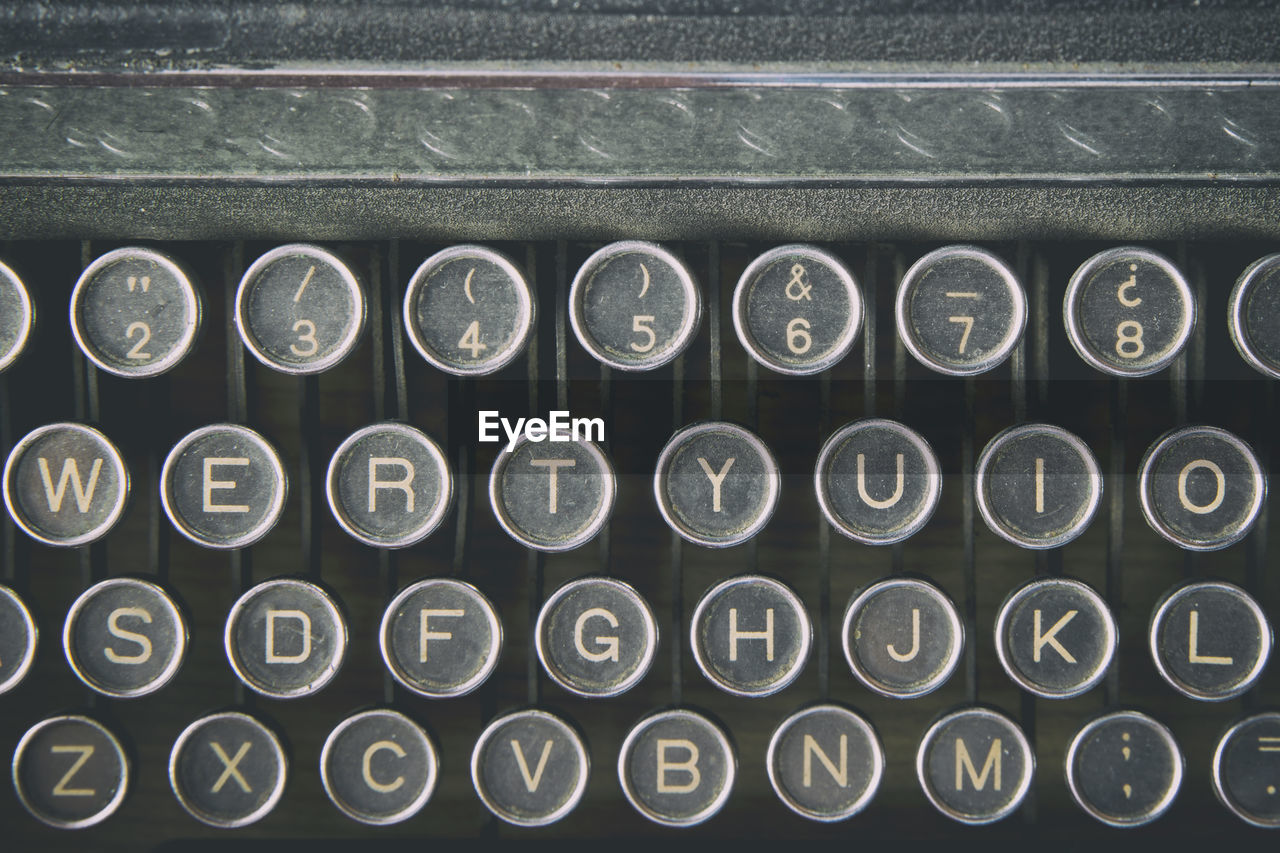 Close-up of typewriter keys