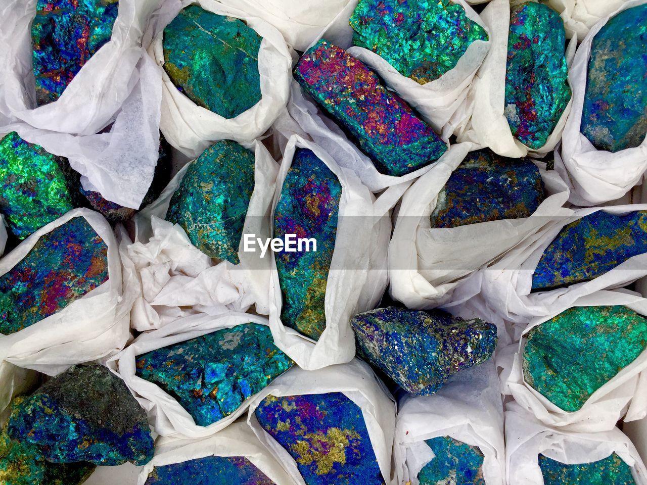 Full frame shot of colorful wrapped rocks