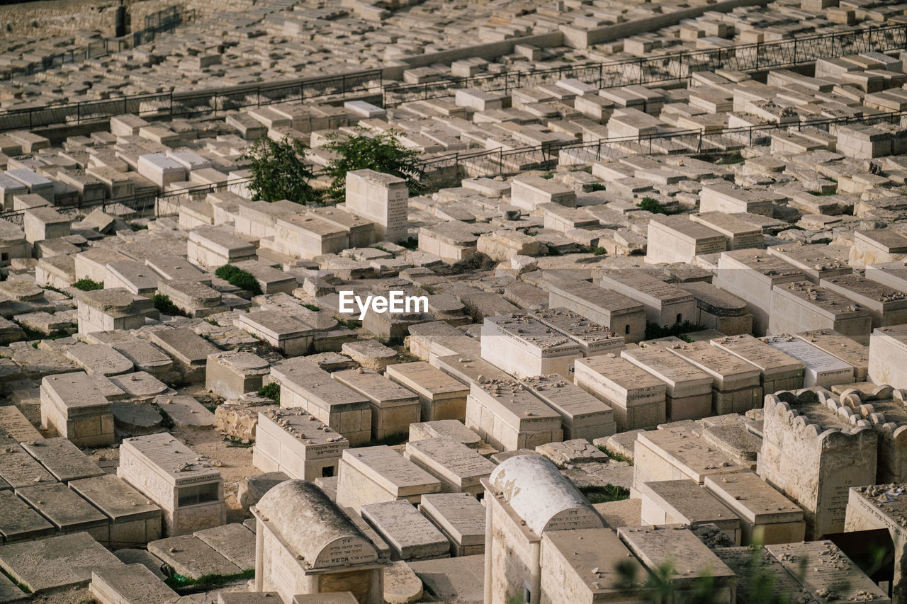 High angle view of graveyard