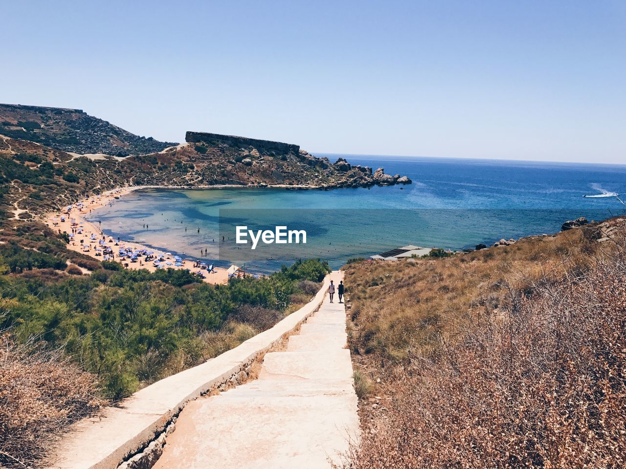 Scenic view of sea against clear sky