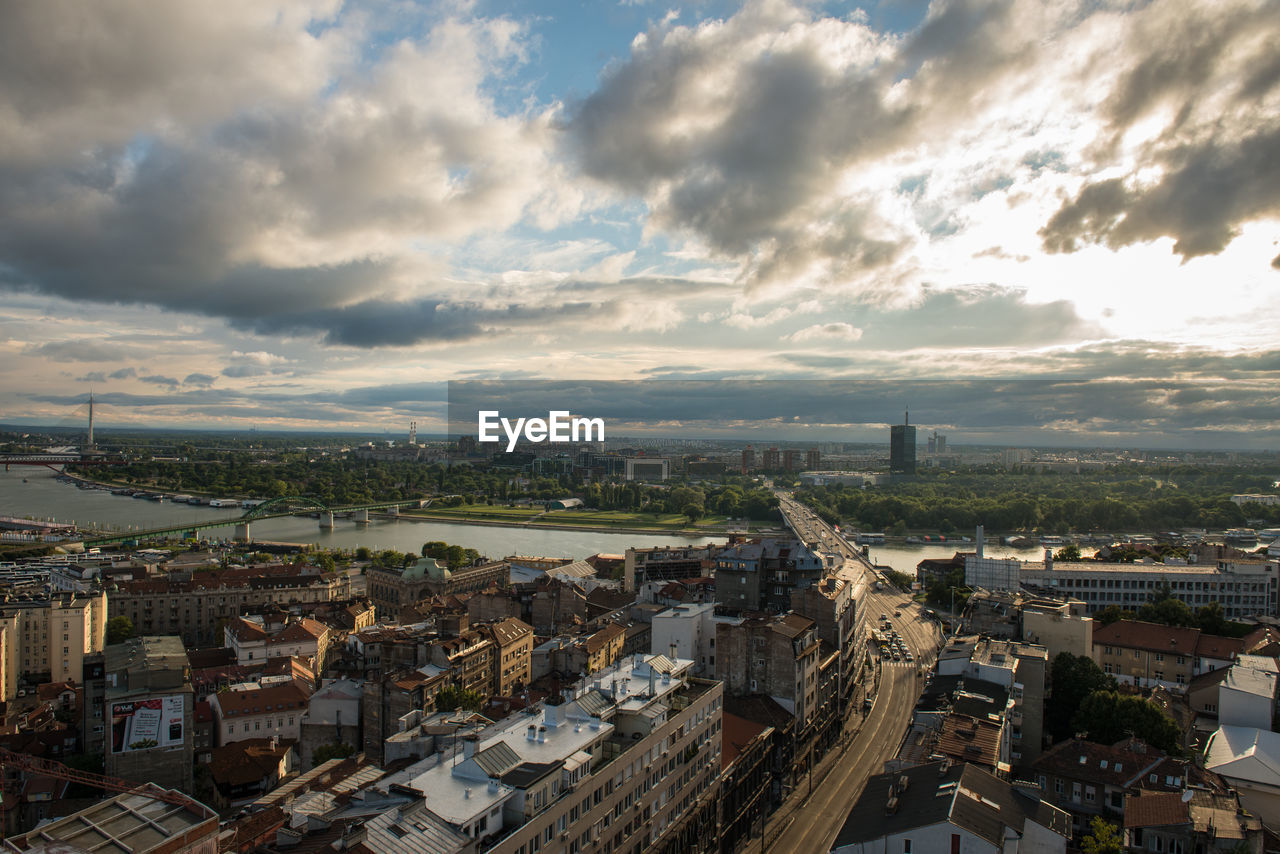 High angle view of townscape against sky