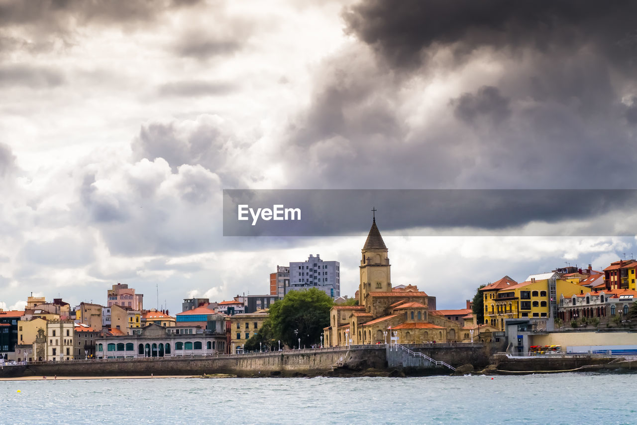 A view of part of gijon skyline from the sea.