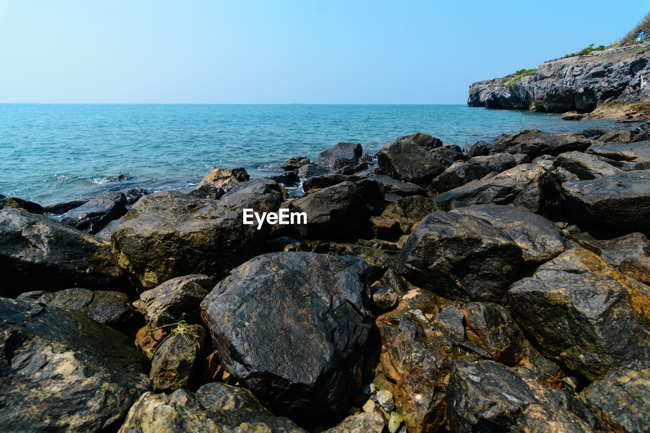 Scenic view of sea against clear sky