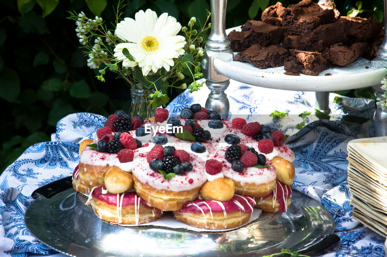 HIGH ANGLE VIEW OF CAKE IN PLATE