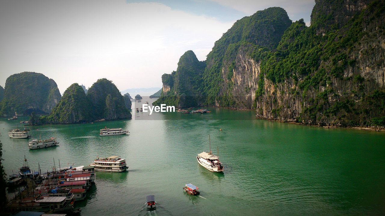 Panoramic view of boats in sea