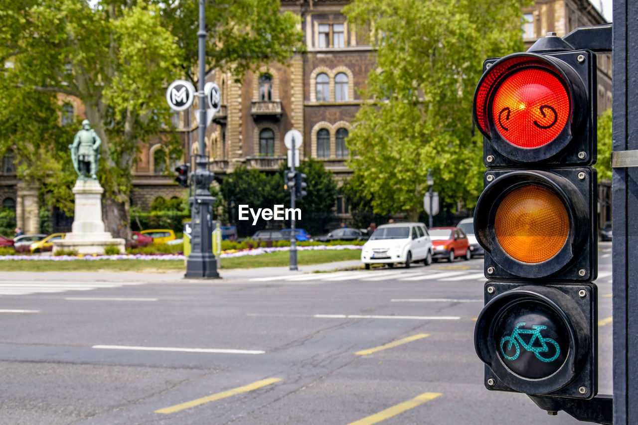 Traffic light on andrassy avenue - main street of hungarian capital. historic center of budapest.