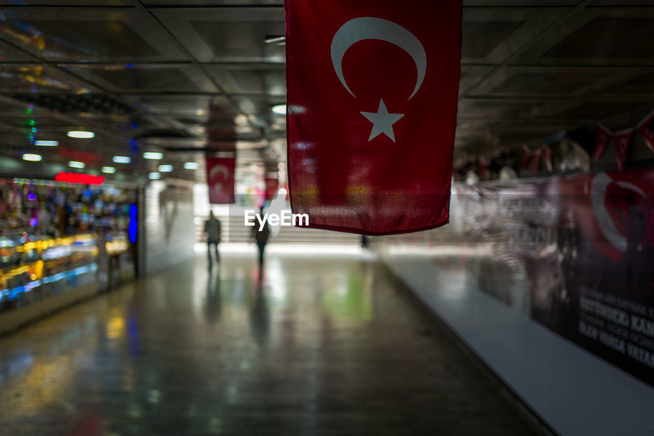 Turkish flag hanging at underground walkway