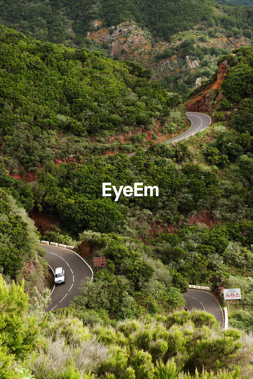 High angle view of winding roads on anaga mountains