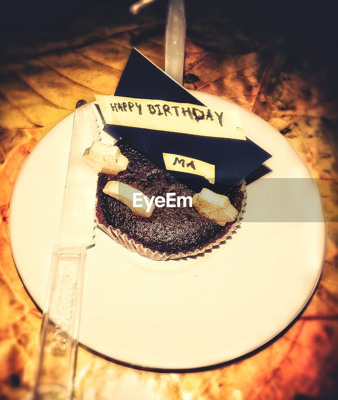 High angle view of birthday cake on table