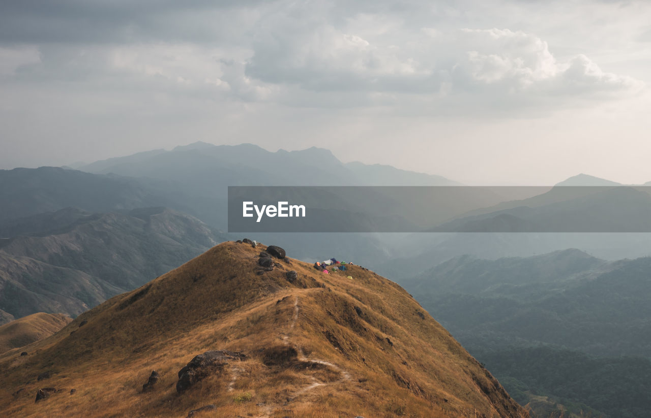 Panorama scenic mountain peaks and ridges stretching during the evening.at mulayit taung in myanmar.