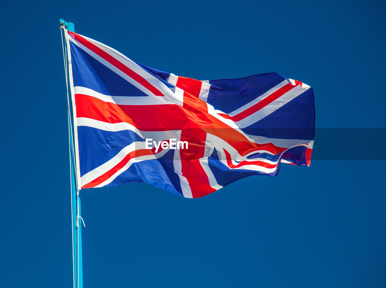 British flag waving against clear sky