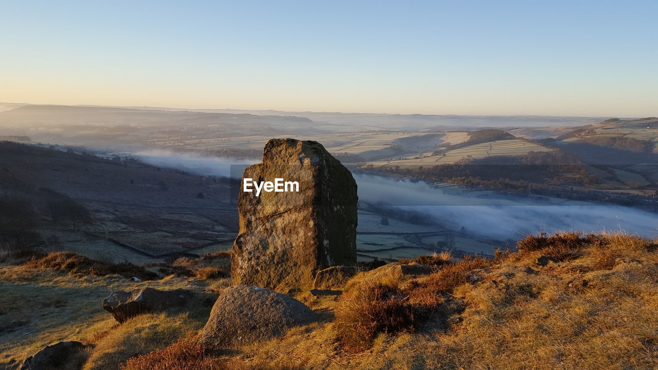 Scenic view of landscape against sky during sunset