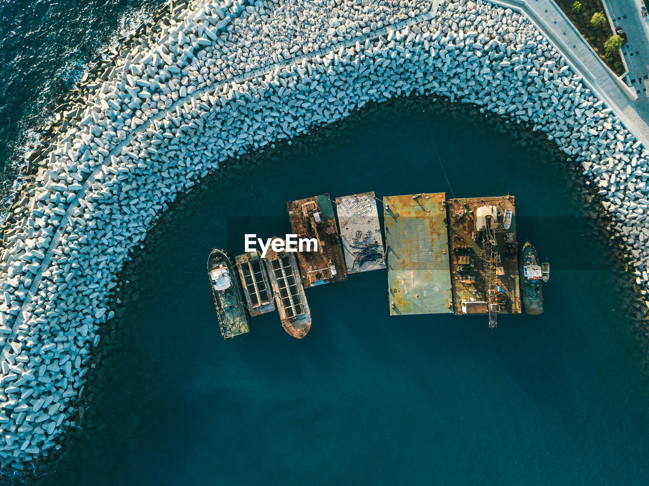 Aerial view of ship in sea