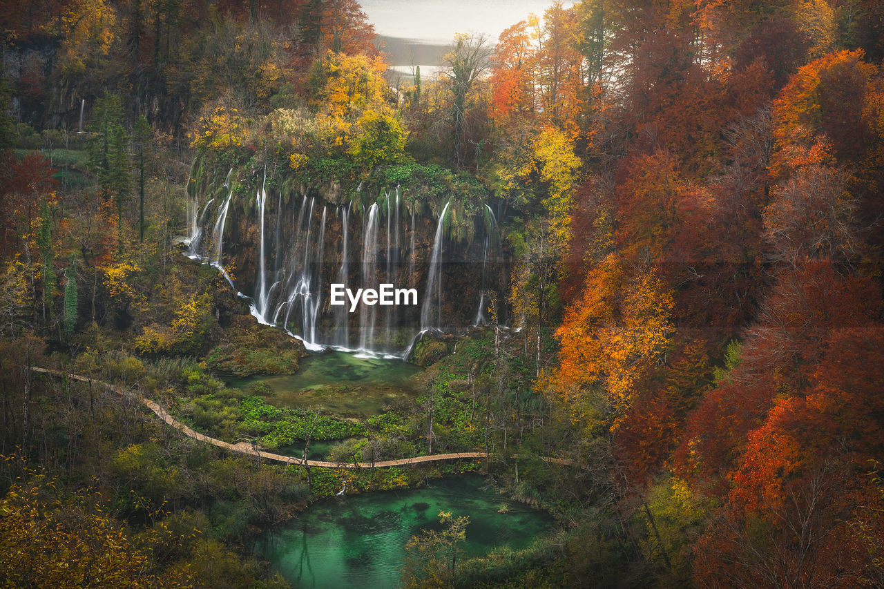 Colorful autumn season in plitvice lakes national park from croatia.