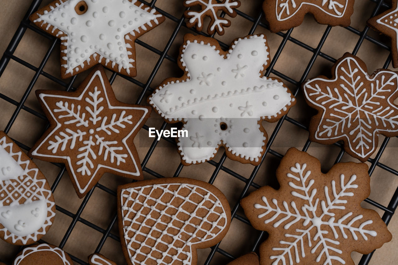 High angle view of christmas decorations on table