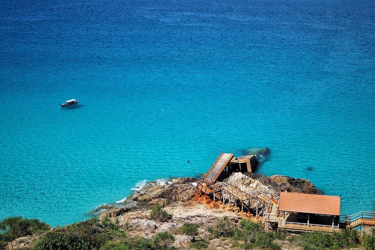 High angle view of abandoned house on beach