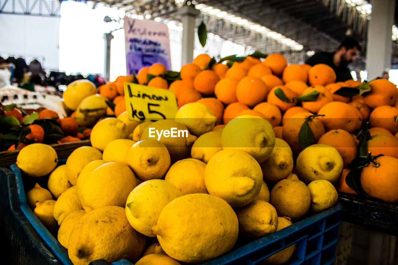 high angle view of oranges in market