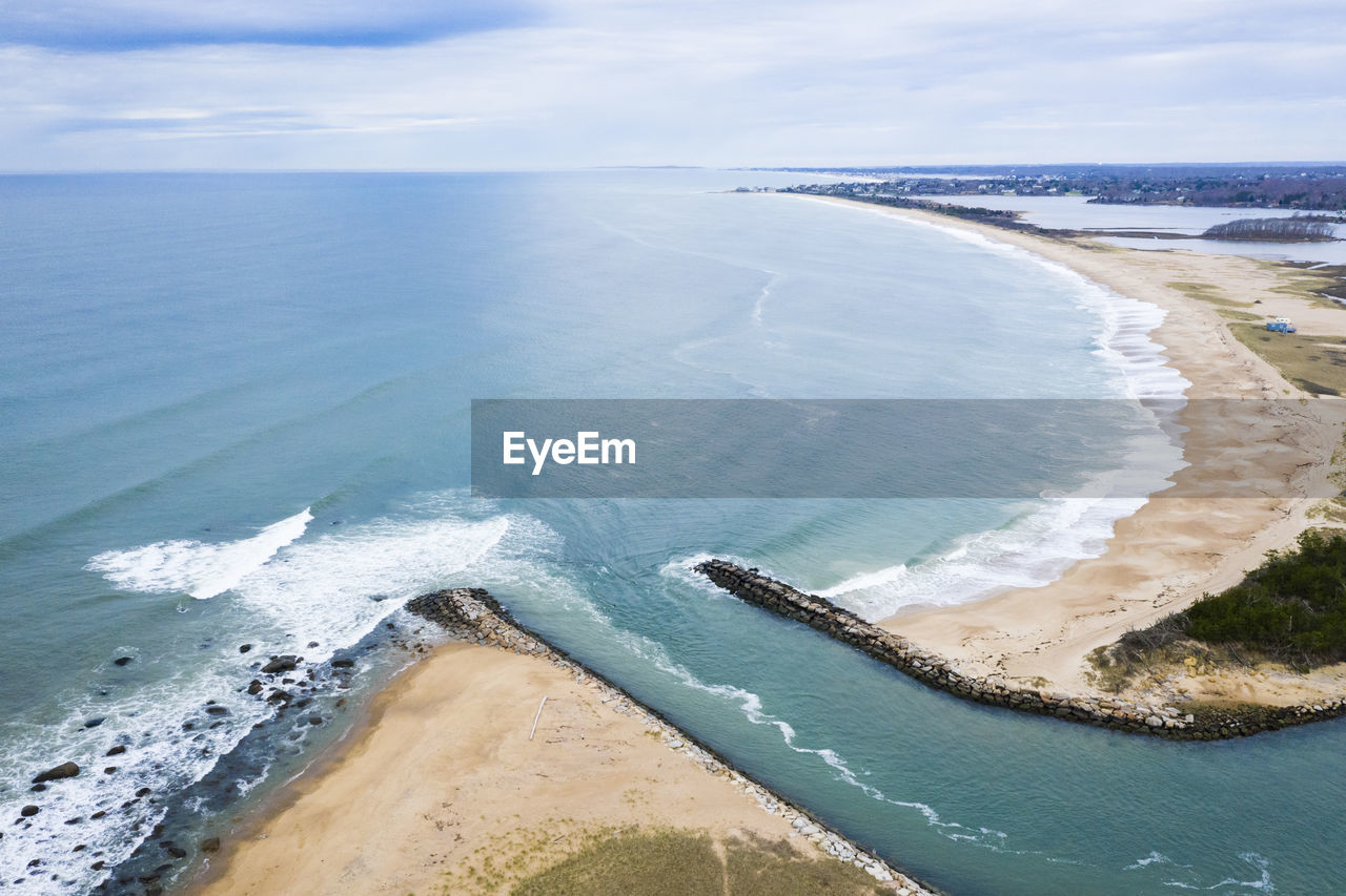 Aerial view of the beach in new england