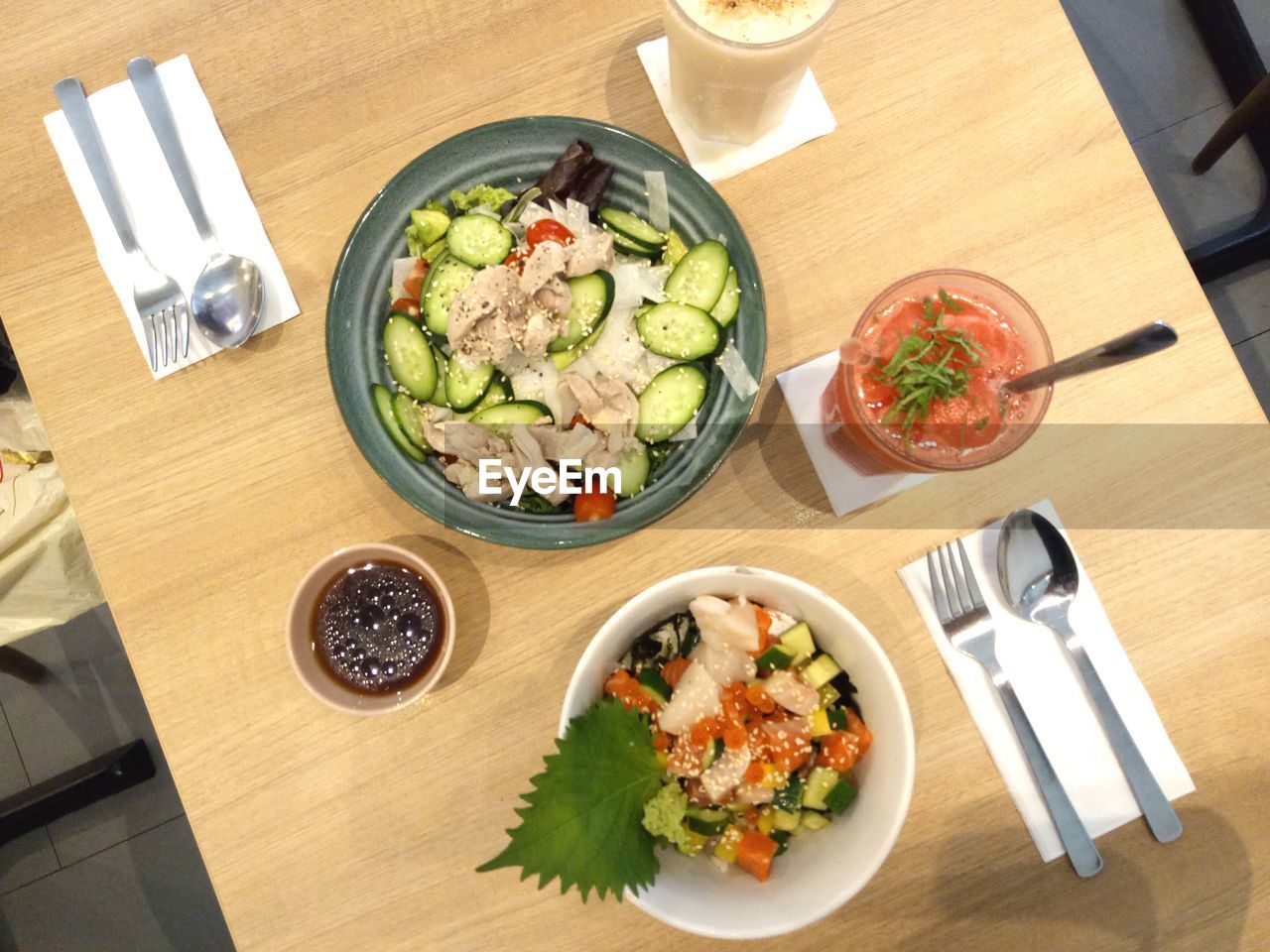 High angle view of food on table